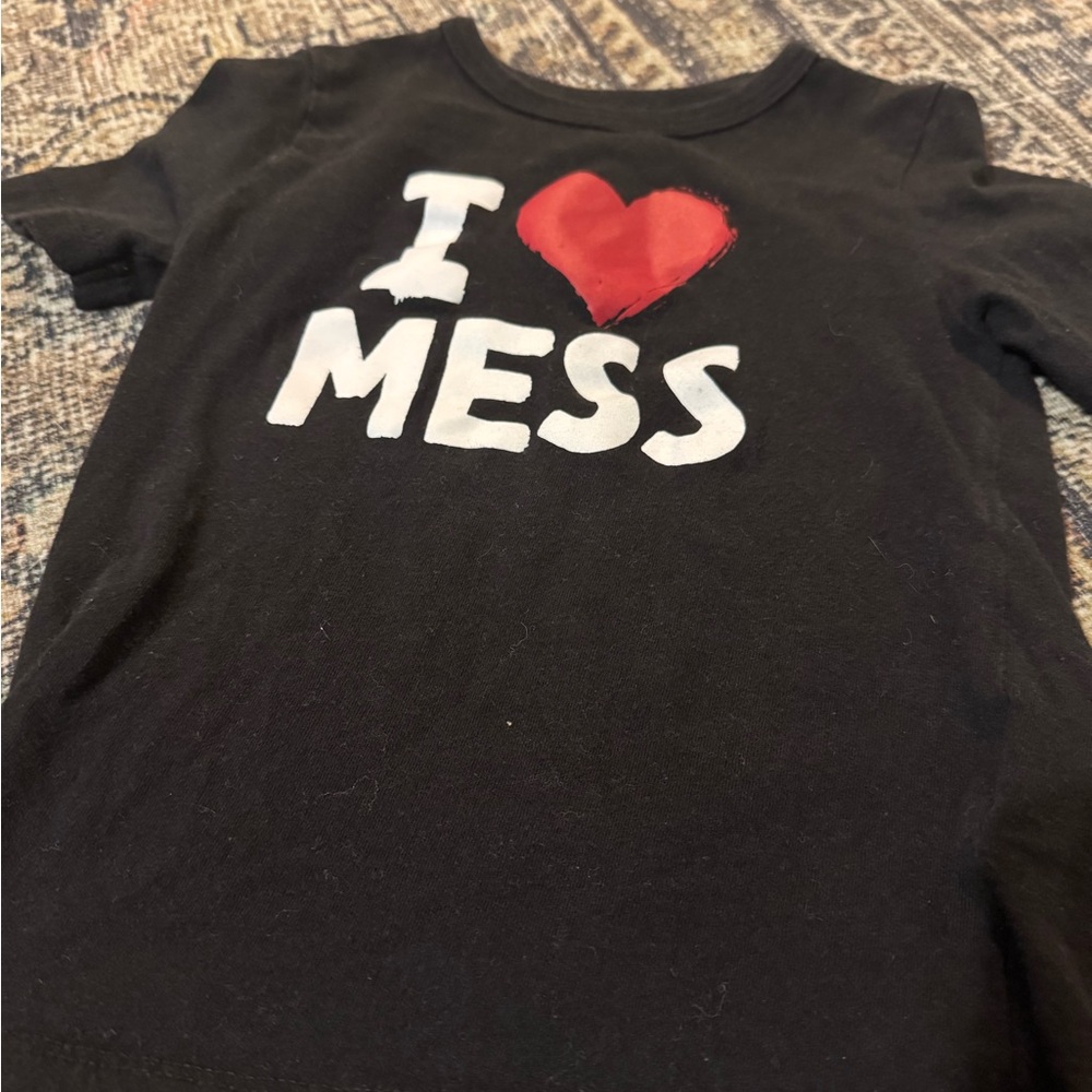 The Children's Place Black Tee with Red Heart and White Text